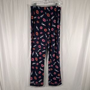 In My Sundays Pajama Pants Womens Large Blue Make Up Print Pull On Elastic Waist